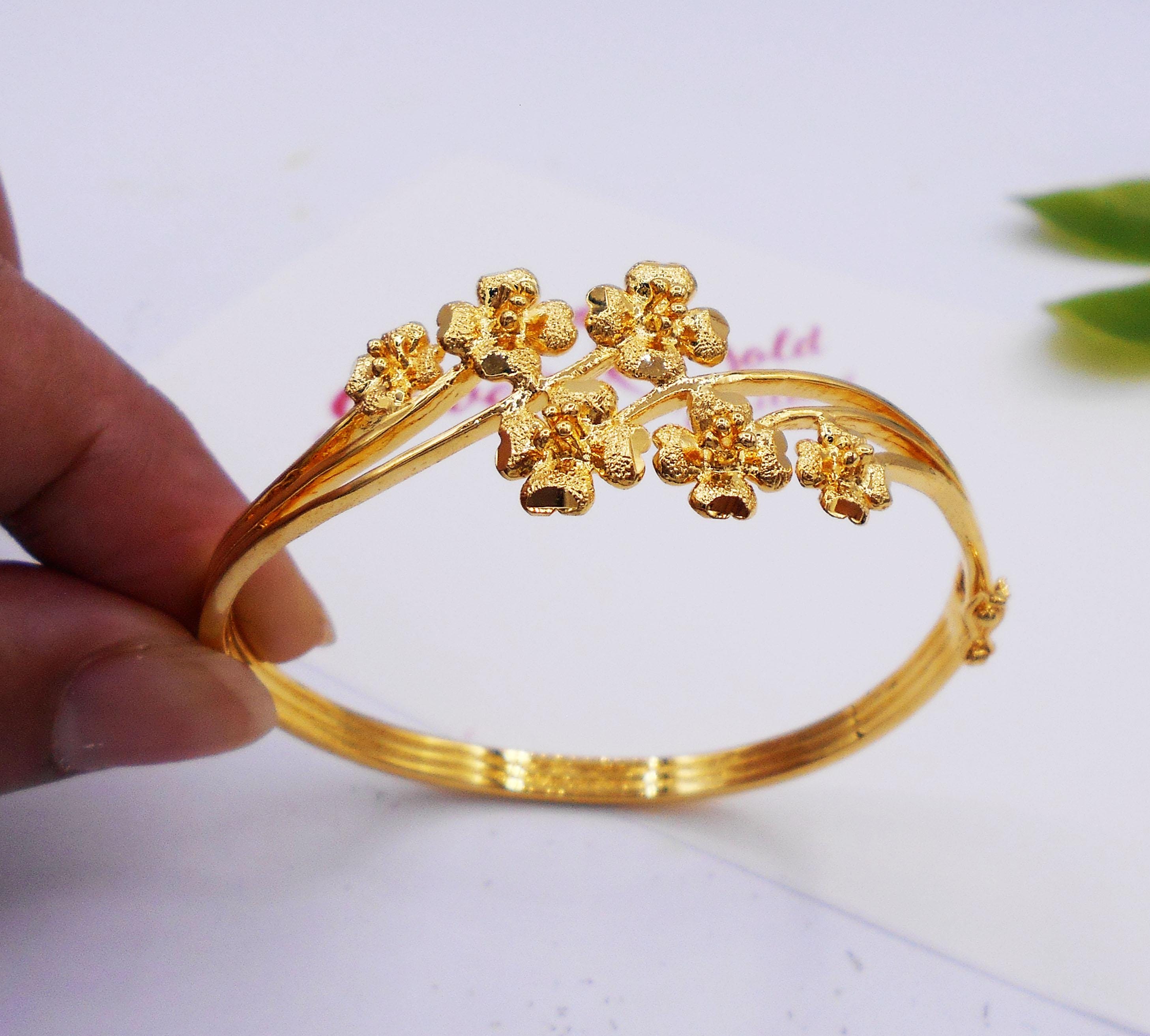 Thai Gold Plated Flower Bangle Bracelet: Handmade Women's Jewelry