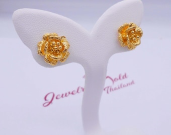 23K Gold Plated Flower Stud Earrings: Thai Jewelry (13mm) ,Delivered Duty Paid