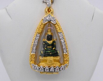 Phra Kaeo Morakot, Emerald Buddha Gold Pendant Charm Thai  Amulet With Case 22k Thai Baht Yellow Gold Plated Jewelry Phra From Thailand