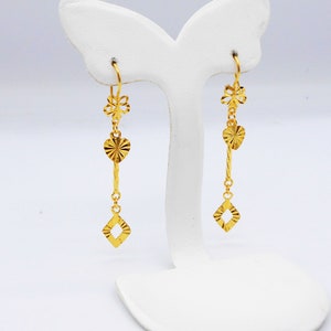 Thai Jewelry Earrings Drop Dangle 22K 23K 24K Thai Baht Yellow Gold Plated For Her Handmade Jewelry Women, Girls From Thailand