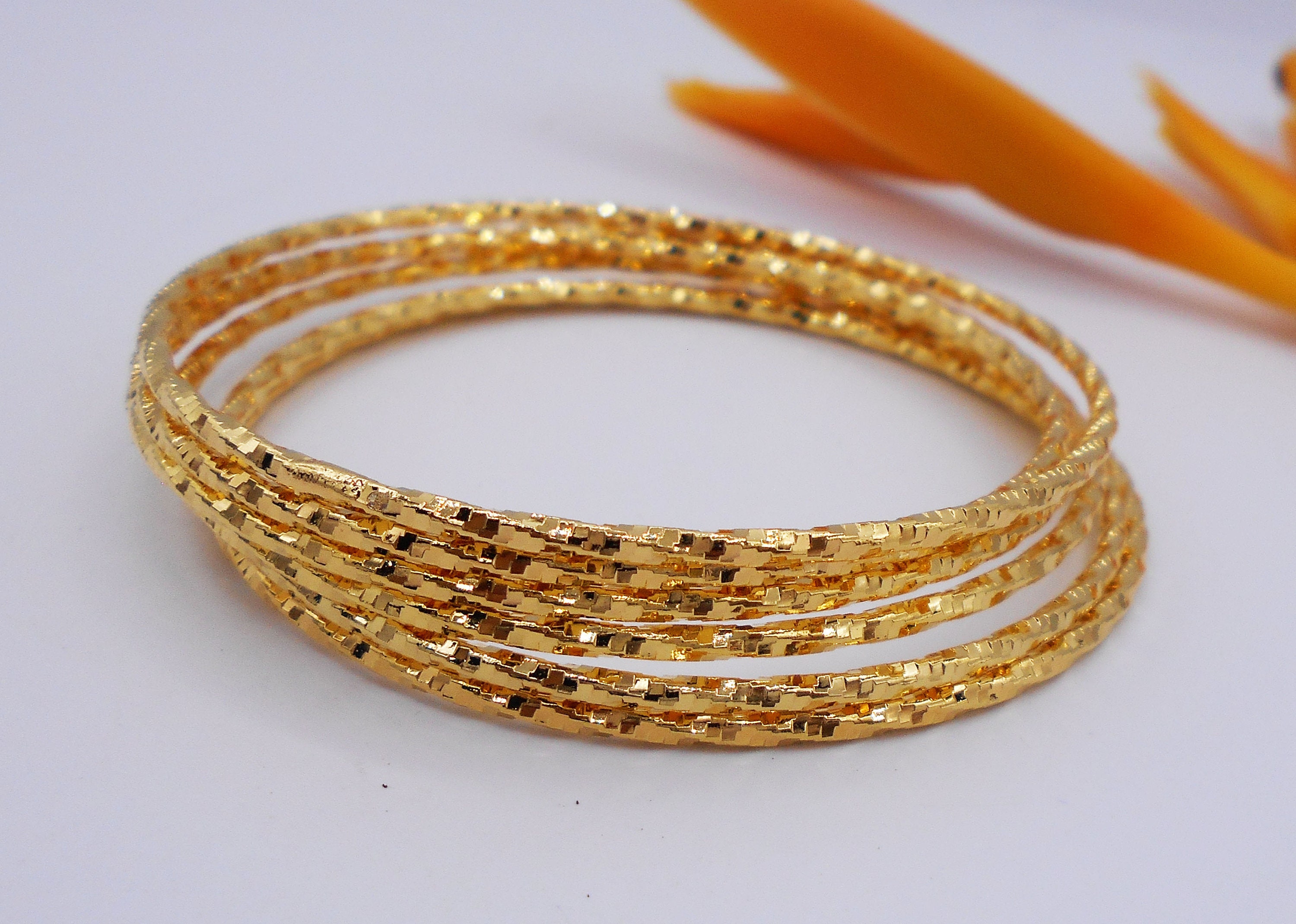 タイゴールドメッキバングルブレスレットセット7個：ハンドメイド18K