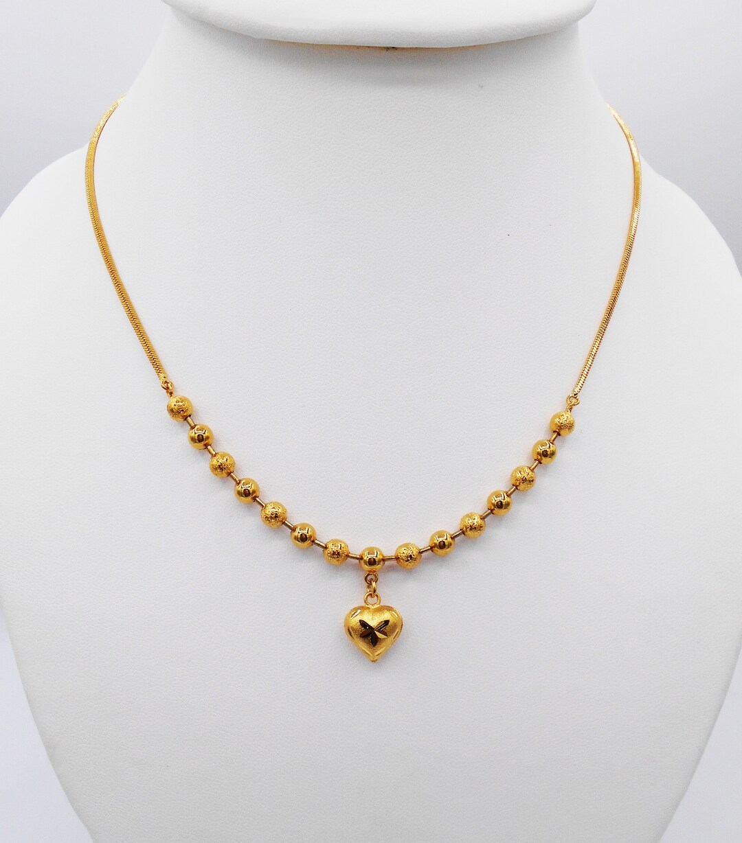 Necklace Pendant Heart Charm 22K 23K 24K Thai Baht Yellow Gold Plated
