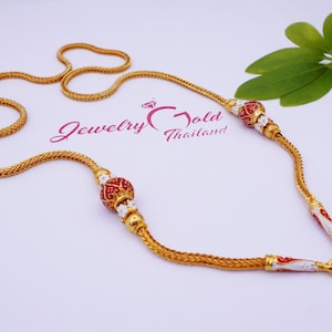 Beaded Thai Necklace: Enamel Sukhothai Style, 22K Gold Plated