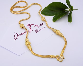 Thai Baht Gold Plated Necklace: Vintage Sukhothai Style, 24 Inch