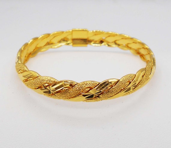 22K 23K 24K Thai Baht Yellow Gold GP Girl Jewelry Bangle Bracelet 