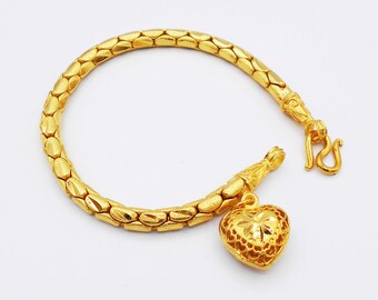 24k Gold Plated Thai Baht Charm Bracelet – Women's Yellow Gold Jewelry, Thailand