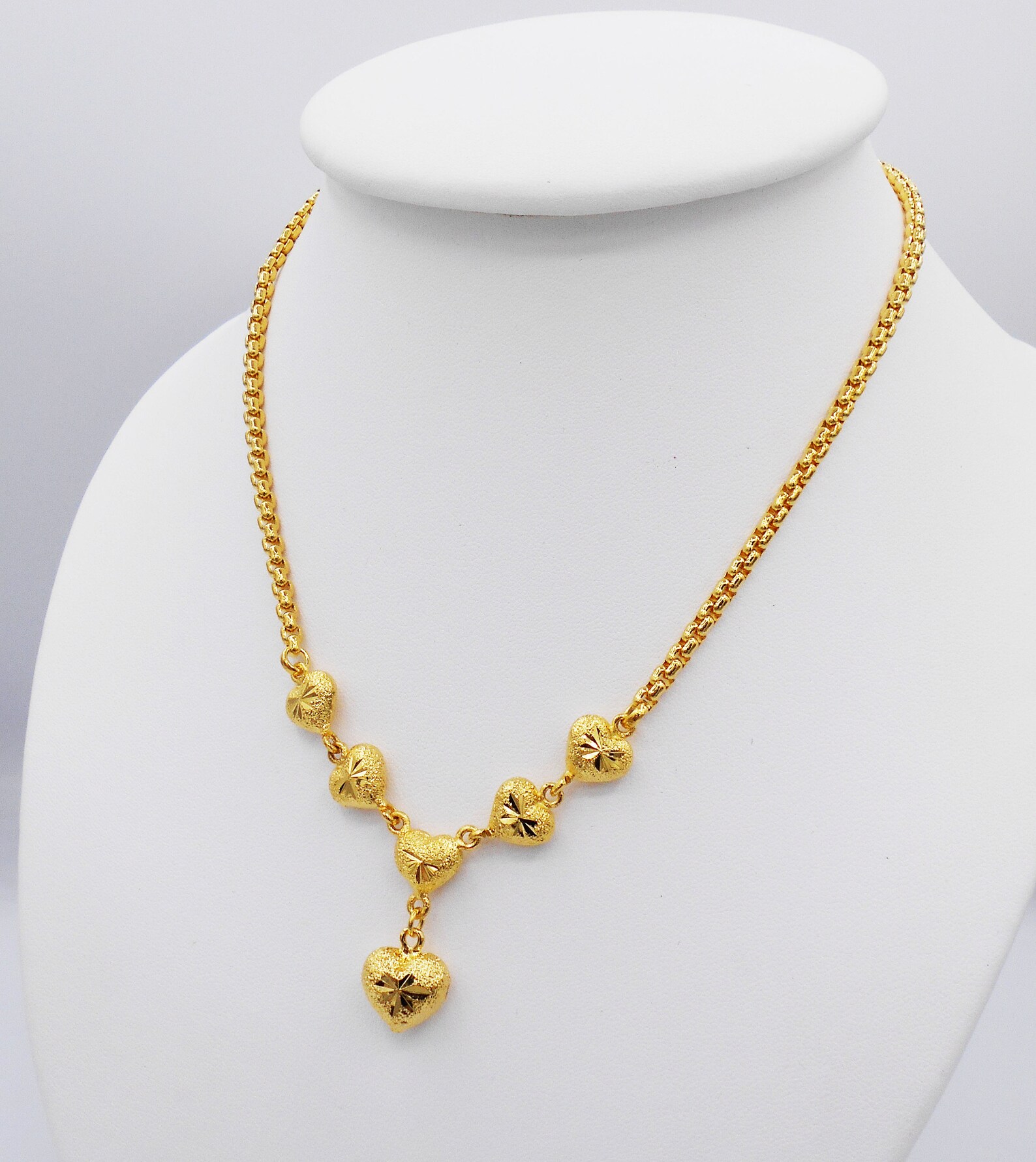 Hearts Charm Necklace 22K 23K 24K Thai Baht Yellow Gold Plated Etsy
