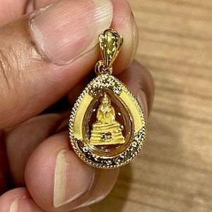 Phra Sothorn Thai Buddha Pendant: 22k Gold Plated Amulet with Case