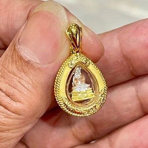 Phra Sothorn Buddha Pendant: Thai Amulet, 22k Gold Plated with Case