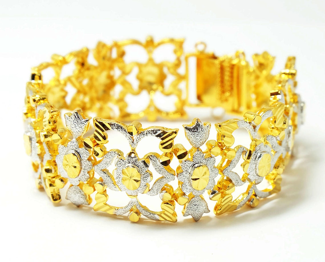 Thai Jewelry Gold Carve Bracelet Bangle 22K 23K 24K Thai Baht Etsy