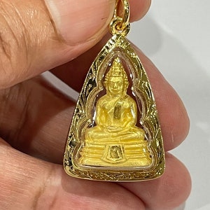 Phra Sothorn Buddha Amulet: Thai Gold Plated Pendant with Case