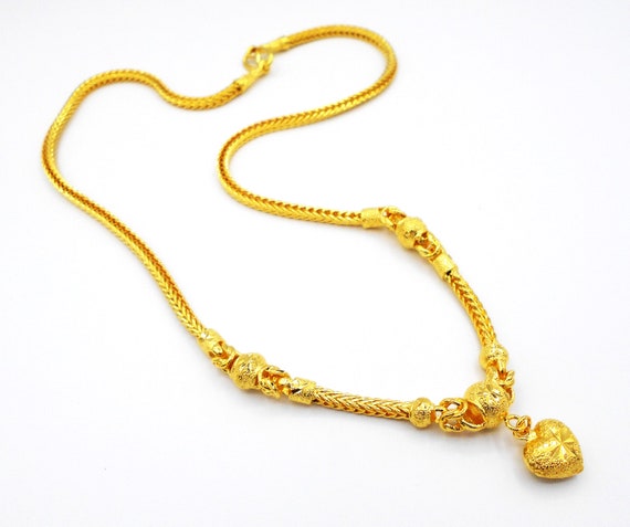 24K YELLOW GOLD NECKLACE JEWELRY CHAIN 22, 23, 24 INCH Perfect for Thai  Amulet | eBay