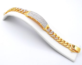 Thai Jewelry Diamond CZ 22K 23K 24K Thai Baht Yellow Gold Plated Bracelet Bangle Men's Women Band Jewelry