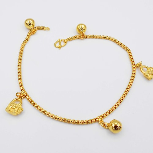 Baby Anklet Bracelet Gold Plated 24k Thai Baht Jewelry Set Jingle Bell New Born 
