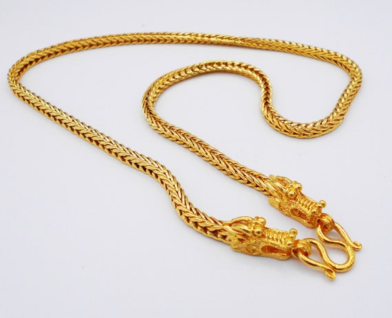 5 Mm Dragon Gold Necklace Thai Baht Yellow 23k Gold Plated 26 Inch
