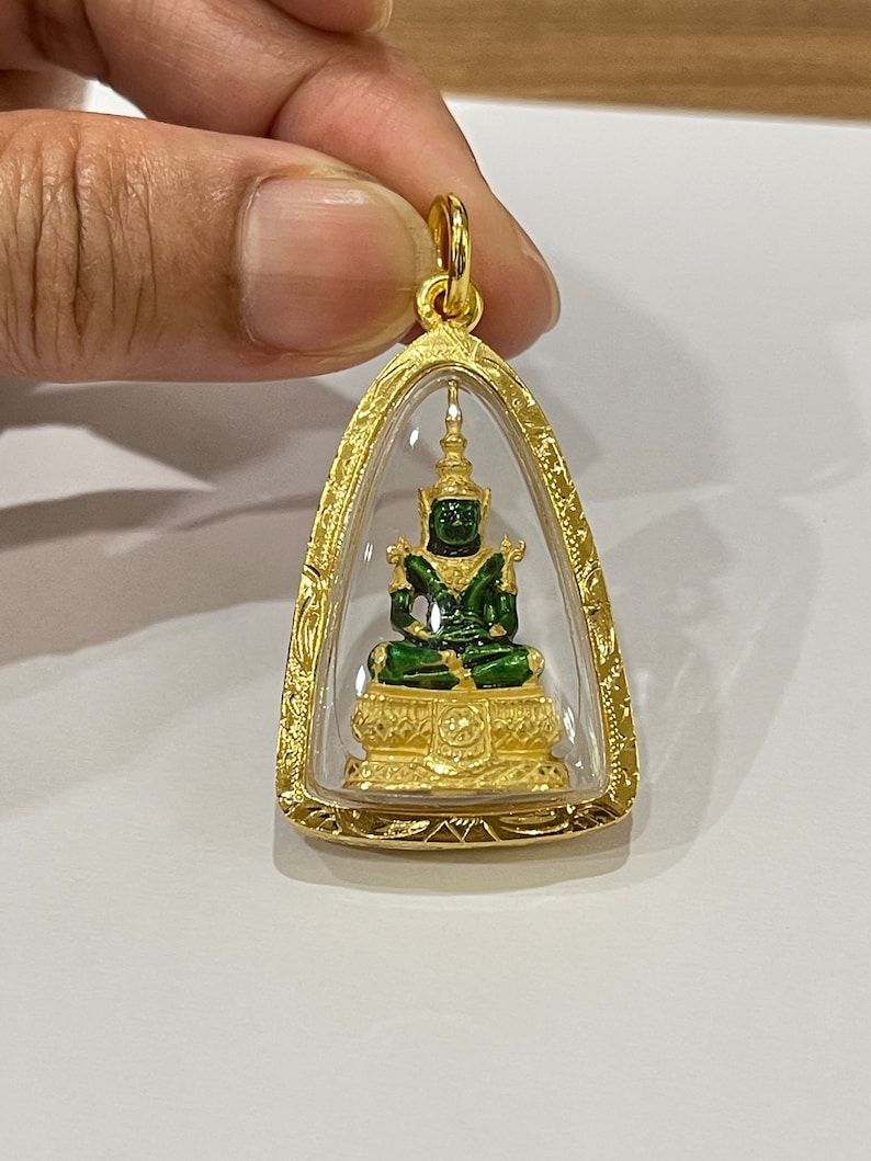 Emerald Buddha Pendant :With Case 23k Gold Plated Thai Amulet ,Delivered Duty Paid image 2