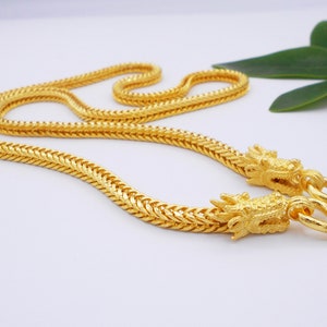 5 mm Dragon Gold Necklace Thai Baht Yellow 23k Gold Plated 26 inch Jewelry ,Amulet, Pendant For Him,Her From Thailand