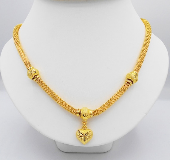Heart Charm Necklace 22K 23K 24K Thai Baht Yellow Gold Plated