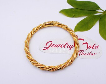 Braided Bracelet Handmade  22K Thai Baht Yellow Gold Plated, Cuff Bangle  Jewelry For Her