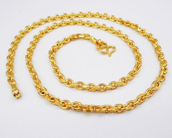 Women circular chain pendent 22K 24K Thai baht GOLD GP necklace 18" Jewelry 023 