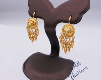 Handmade Thai Gold Plated Dangle Earrings: Thai Wedding Jewelry