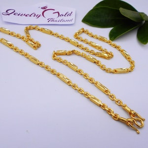 3 MM Necklace Gold Bar,Chain, Link 22K 23K 24K Thai Baht Yellow Gold Plated For Women,Men&#39;s Jewelry, Amulet Buddha  24 inch From Thailand
