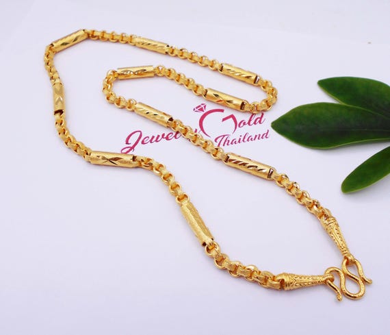 Mix Chain Link Necklace 6 Mm Jewelry Gold 23K 24K Thai Baht Yellow Gold Plated Men s Jewelry 25 Inch 50 Grams gift Handmade From Thailand Etsy