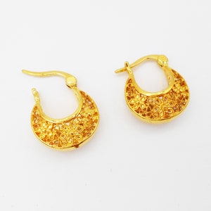 Thai Jewelry Earrings Hoops 22K 23K 24K Thai Baht Yellow Gold Plated, India Style, Handmade Jewelry Women From Thailand