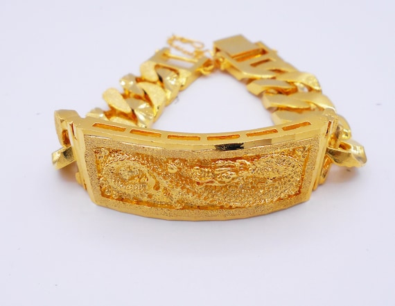 ドラゴンタイゴールドメッキバングル 24K タイバーツ イエローゴールド張り メンズブレスレット 9インチ 85グラム 20mm 並行輸入品 arrawana77、ドラゴンタイゴールドメッキバングル24Kタイバーツ
