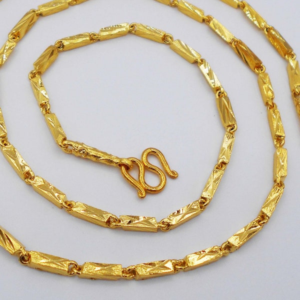 3 MM Gold Chain  22K 23K 24K Thai Baht Yellow Gold Plated For Women,Men's Jewelry For Amulet Buddha Link Necklace 20,25 inch From Thailand