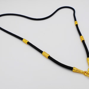 Rope Black Necklace & Gold Sukhothai Style Thai Baht Yellow Gold Plated 22,25 inch Jewelry For Amulet Pendant ,Men's, Women, From Thailand