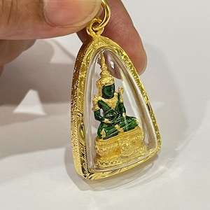 Emerald Buddha Pendant :With Case 23k Gold Plated Thai Amulet ,Delivered Duty Paid image 5