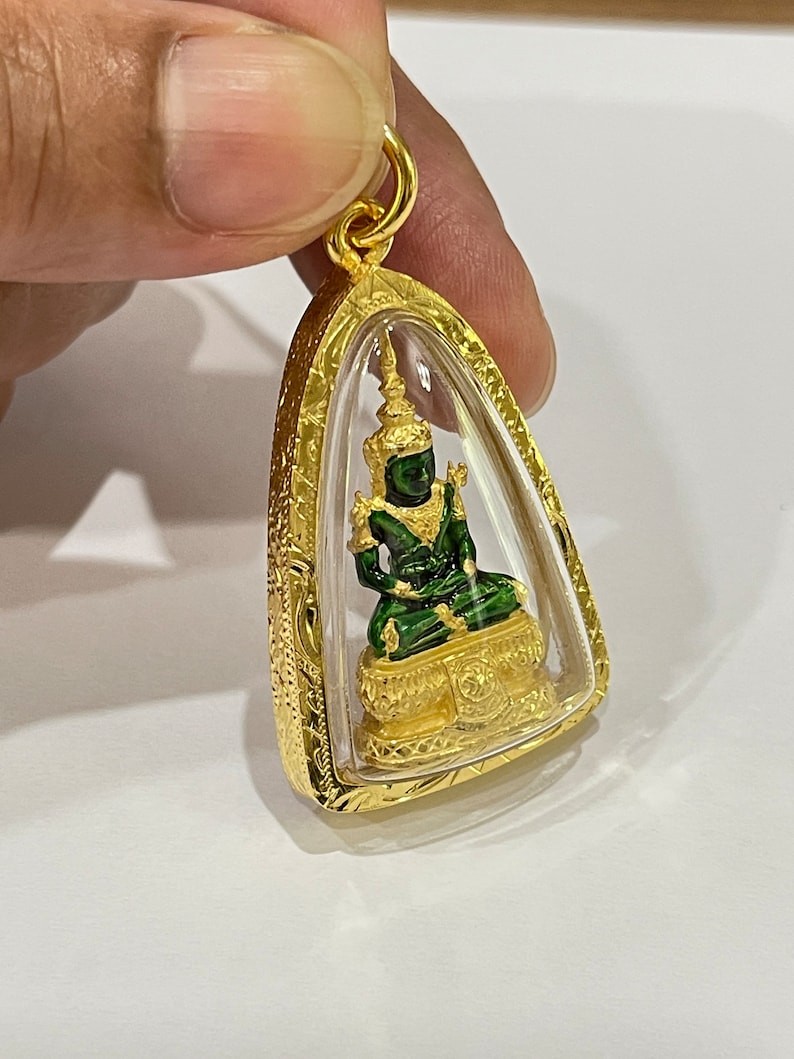Emerald Buddha Pendant :With Case 23k Gold Plated Thai Amulet ,Delivered Duty Paid image 5