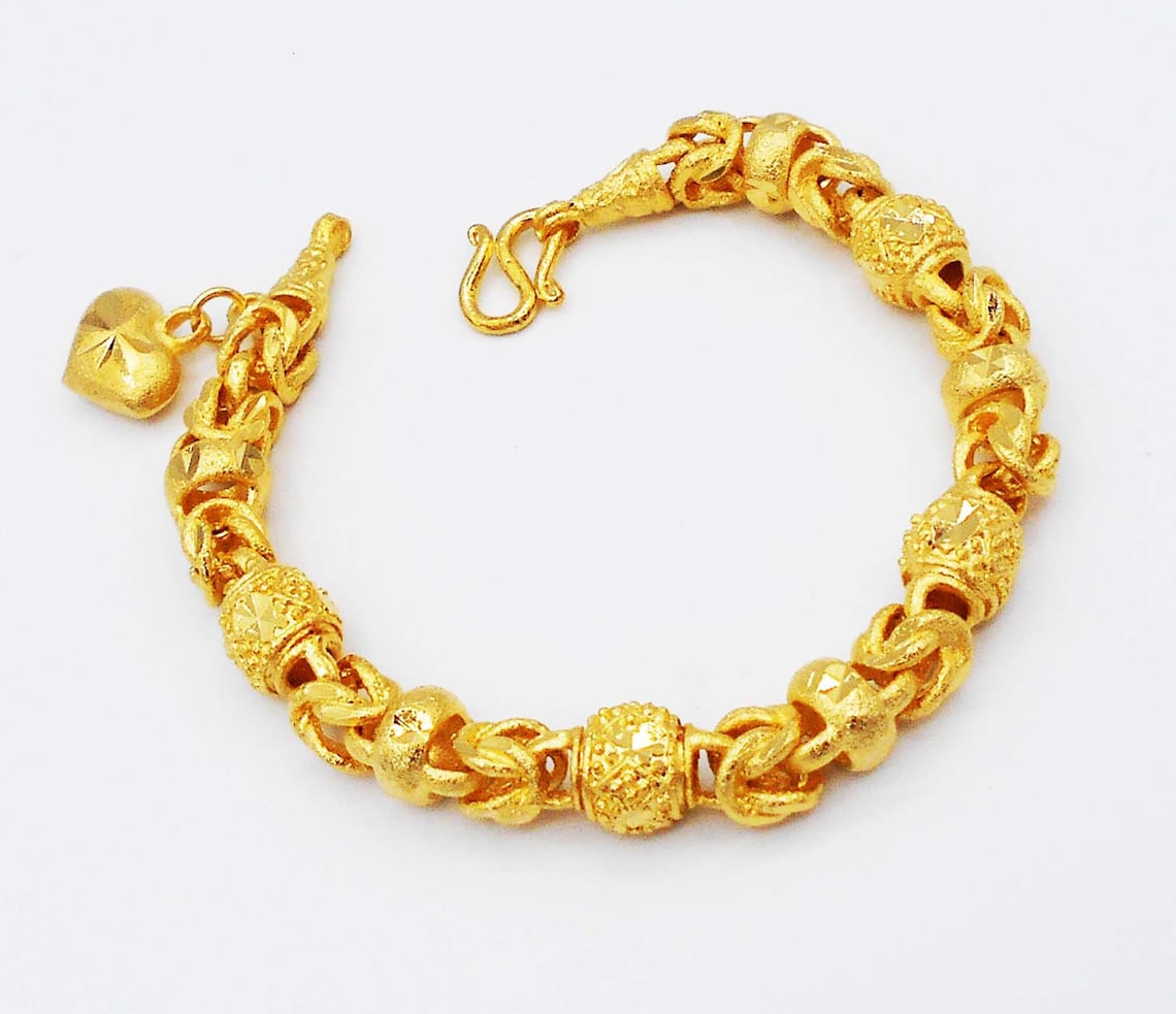 Beaded Bracelet Bangle 22K 23K 24K Thai Baht Yellow Gold Etsy