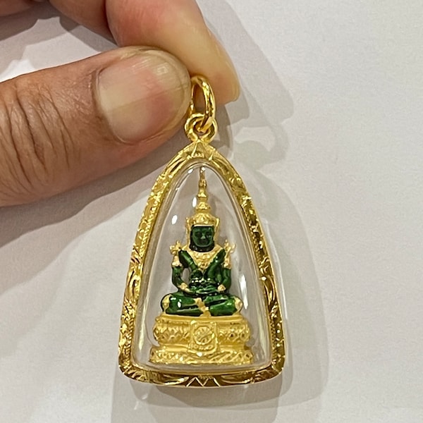 Emerald Boeddha gouden hanger charme Thaise amulet met geval 22k Thaise Baht geel vergulde sieraden, Wat Phra Kaew uit Thailand