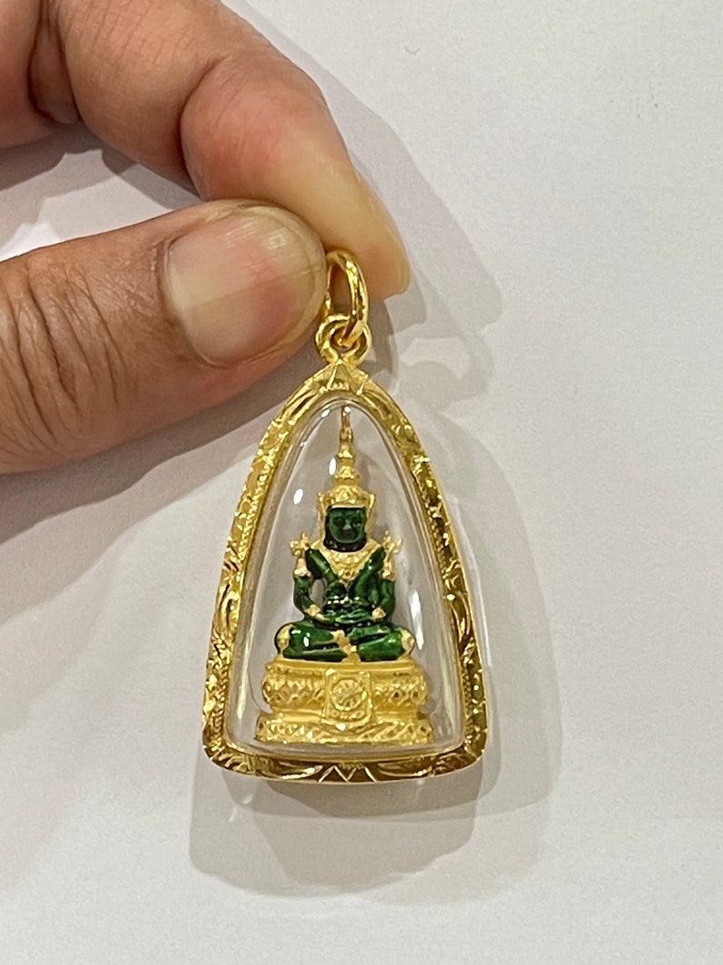 Emerald Buddha Pendant :With Case 23k Gold Plated Thai Amulet ,Delivered Duty Paid image 1