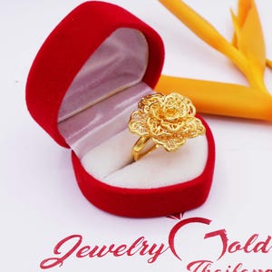 Flower 3D Ring Thai Jewelry  22K 23K 24K Thai Baht Yellow Gold Plated Women,Jewelry Women Handmade From Thailand Gift For Her Size 6.5