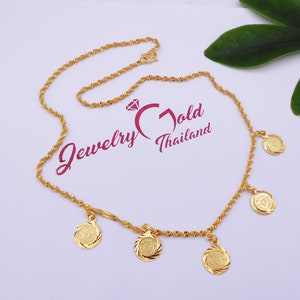 Thai Baht Coin Charm Necklace: 23K Gold Plated Brass Jewelry