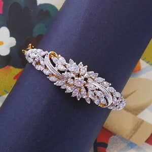 CZ Diamond Gold Plated Bangle: Thai Handmade Cuff Bracelet ,Delivered Duty Paid
