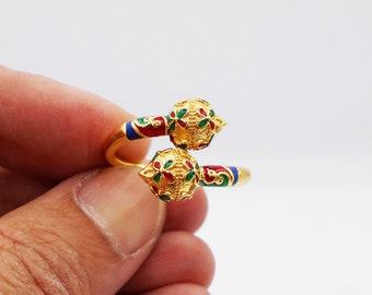 Anello Arte Sukhothai Oro Gioielli Tailandesi Smalto 22K 23K 24K Baht Tailandese Placcato Oro Giallo Gioielli Donne Regalo Fatto A Mano Per Lei Dalla Tailandia