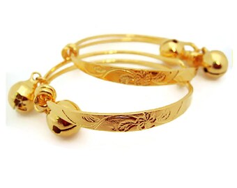 Fleur 22K 23K 24K Baht thaïlandais or GP bébé Bracelet de cheville cloche, Bracelet de cheville pour enfant Bijoux cadeau fait main de Thaïlande