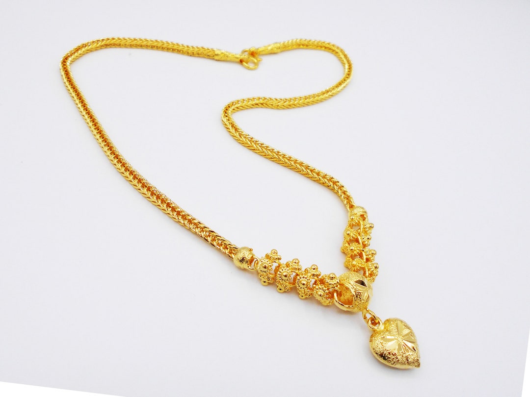 thumbnail interactive-video image 1 of 22K Thai Yellow Gold Plated Heart Necklace - 18 Inch Lobster Closure, Handmade Women's Pendant With Chain 1 of 2