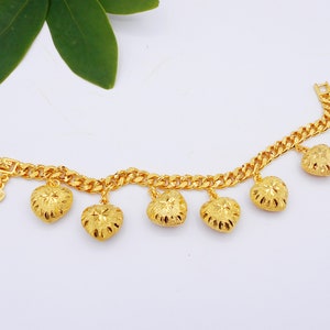 Thai Baht Gold Plated Heart Dangle Bracelet - Handmade in Thailand