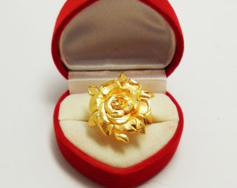 Flower Ring Gold Thai Jewelry  22K 23K 24K Thai Baht Yellow Gold Plated Men's Jewelry Women, Handmade Gift From Thailand  For Her