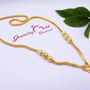Beaded Necklace Gold Chain Link 22K 23K 24K Thai Baht Yellow Gold Plated Jewelry Women For Amulet ,Pendant  Necklace 20&quot; Gift From Thailand