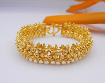 Thai Gold Flower Pikun Bangle Bracelet: 24K Gold Plated Handmade Jewelry ,Delivered Duty Paid