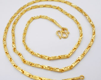 3 mm Link Necklace Gold Chain  22K 23K 24K Thai Baht Yellow Gold Plated Jewelry, For Amulet Buddha,Pendant,Necklace Gift From Thailand