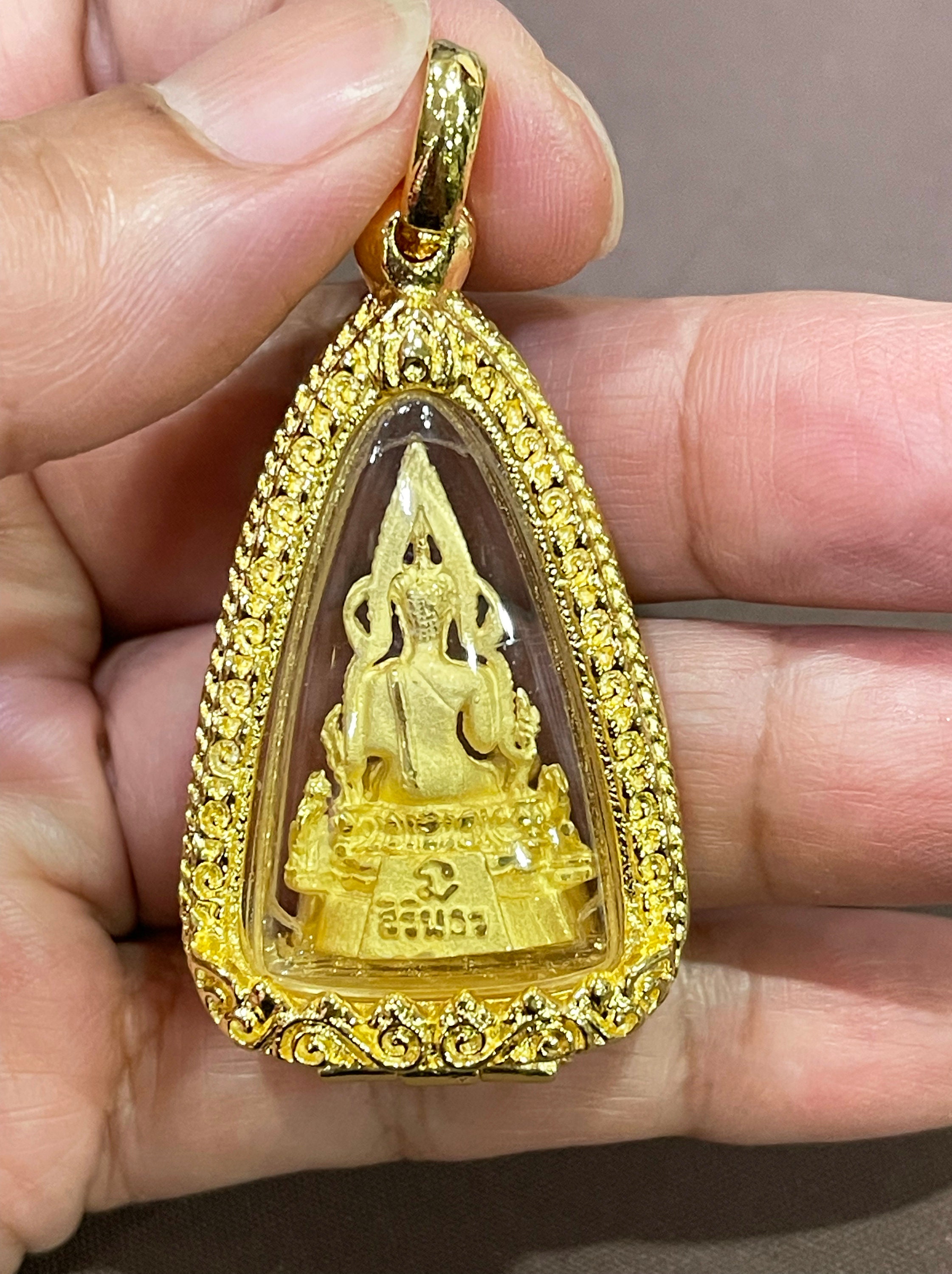 Phra Chinnarat Buddha 96.5% Gold Clad Case Pendant Holy Thai Buddhist Amulet 