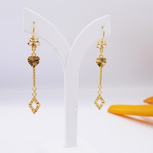 Thai Dangle Earrings: 23K Gold Plated Handmade Jewelry