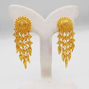 Thai Jewelry Earrings Drop Dangle 22K 23K 24K Thai Baht Yellow Gold Plated For Thai Wedding Thai Event Handmade From Thailand